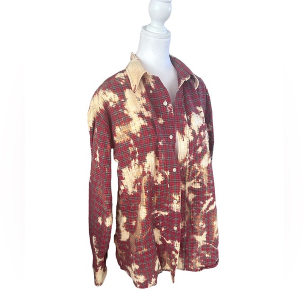 Upcycled Bleached Flannel Shirt Mens Large or Womens‎ Oversized Large (F6)